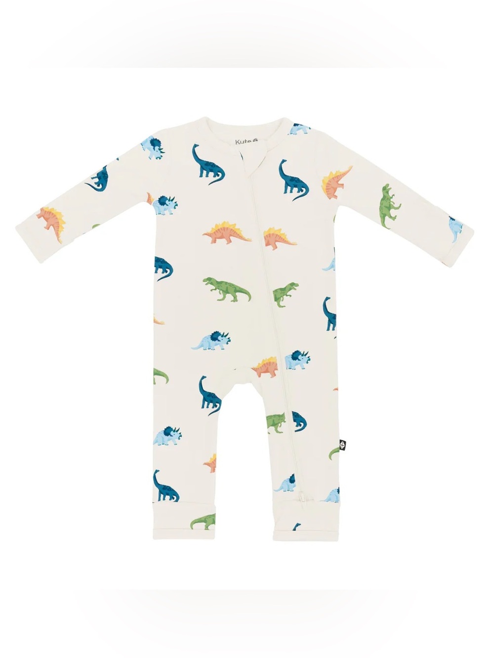 Kyte BABY Cream Zip One-Piece with Colorful Dinosaur Print